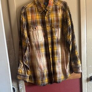 Yellow and Brown Plaid Button-Up Shirt